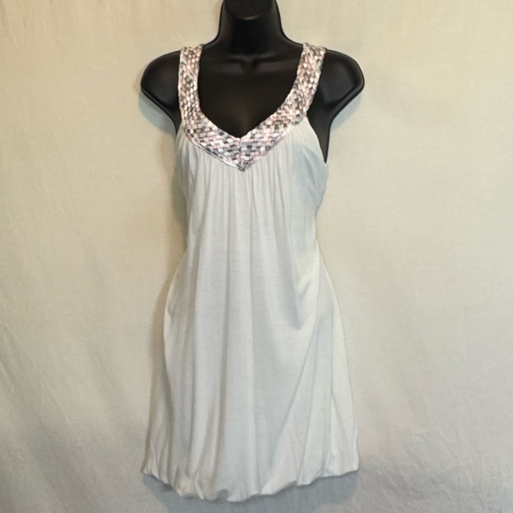 H-126 Soprano White Pink & Gray Sleeveless Summer Blouse Size S